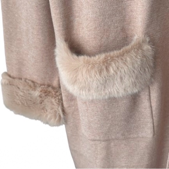 NEW Max Sport Medium Long Cardigan Jacket Tan Nude Faux Fur Designer Coat NWT - Picture 6 of 16